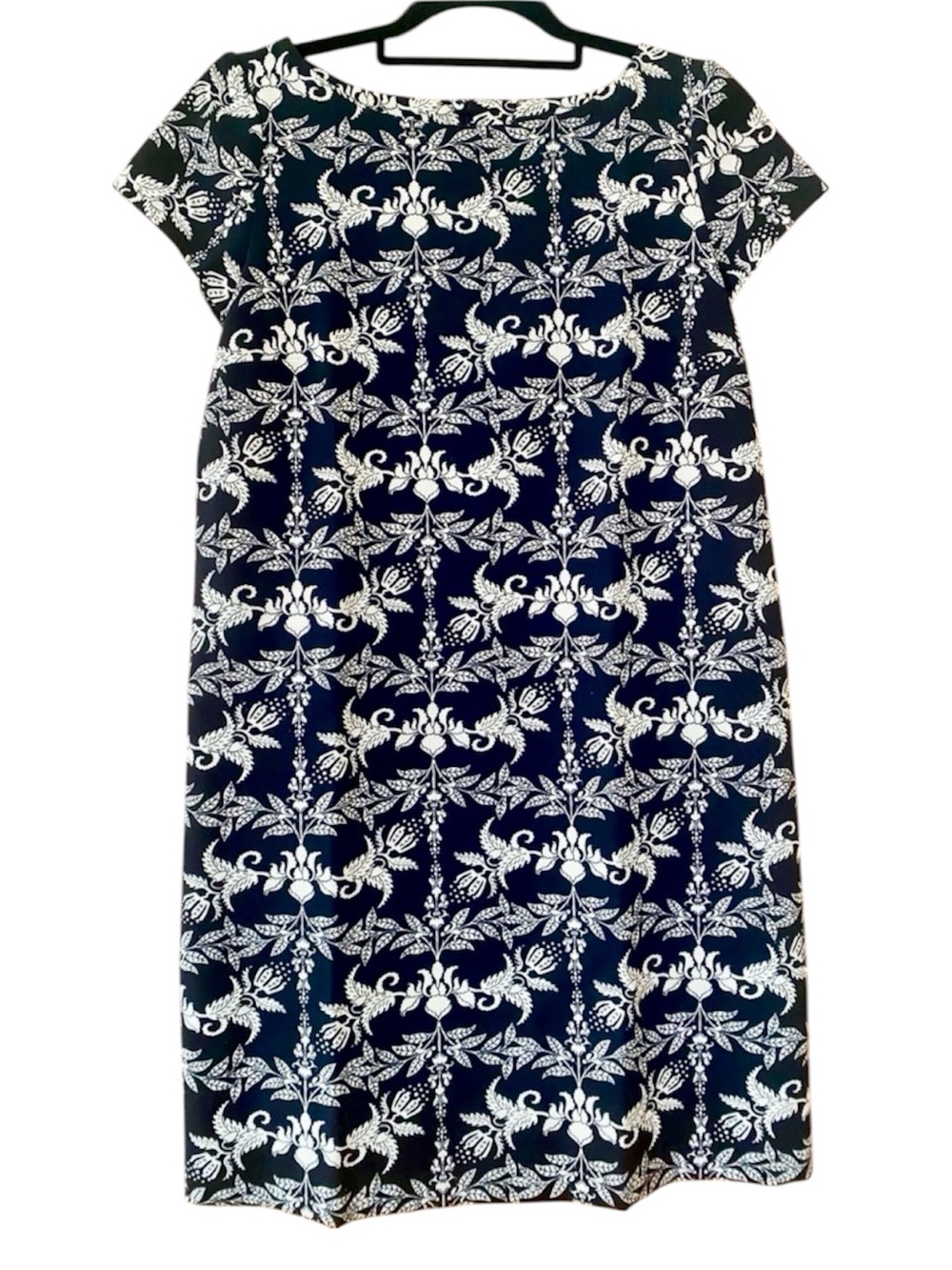 Zara Woman Black White Floral Damask Print Shift Dress Size S Cap Sleeve Mini